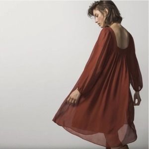 Massimo Dutti Long Sleeve Orange Crepe Boho Dress Medium
